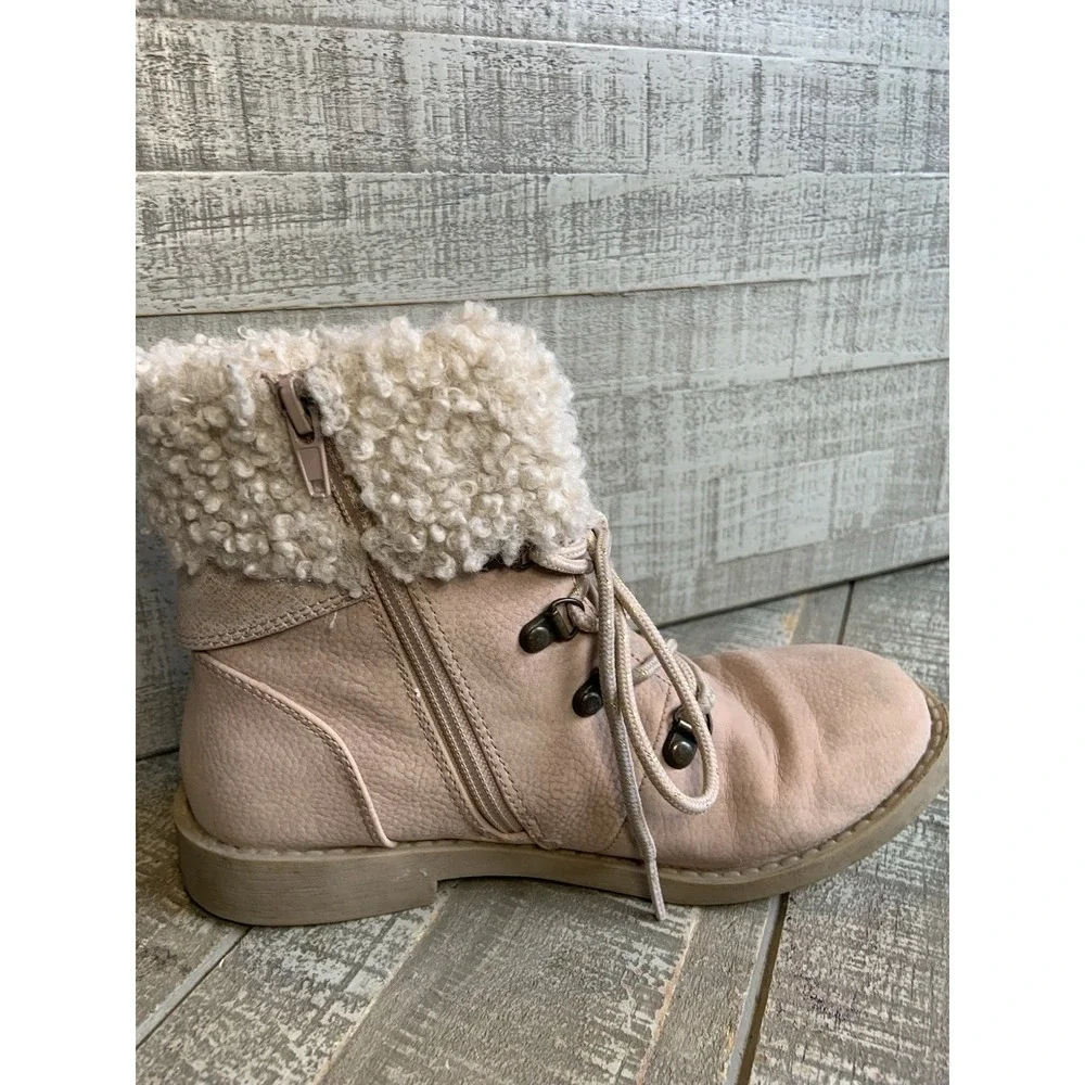 Blowfish Size 3 Kids Girls Light Pink Ankle Boots Faux‎ Fur Lined Side Zip